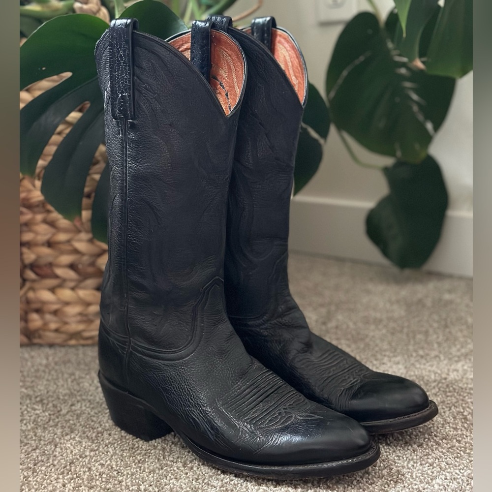 Vintage Black Soft Leather Cowboy Cowgirl Boots Size 7.5